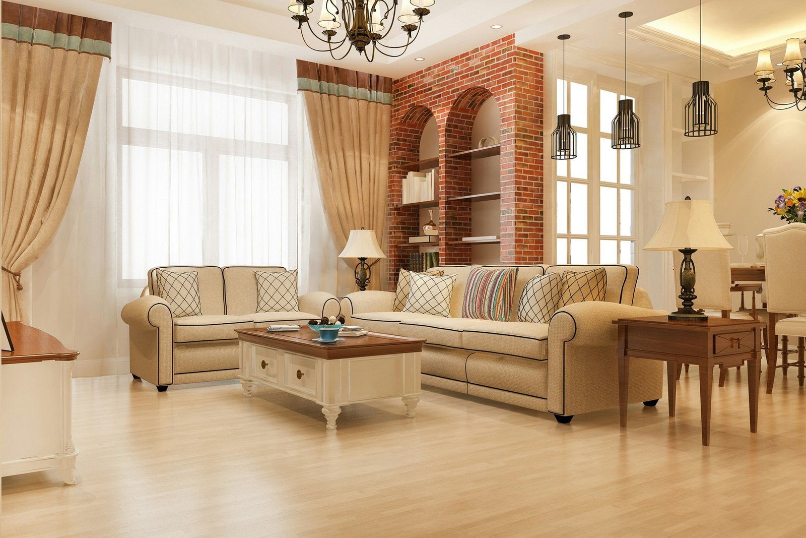 Tisch in einem hellen Wohnzimmer